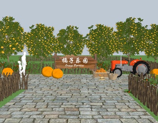 橘子公园景观 橙子采摘园 亲子农场 柑橘林 农业种植林 橘子果园 拖拉机