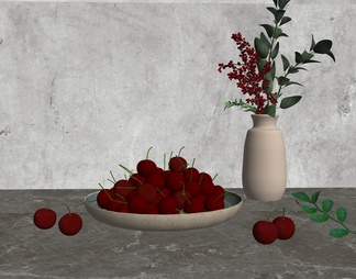 樱桃果盘 车厘子 水果果盘 花瓶装饰 摆件组合