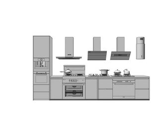 厨房电器组合 油烟机 灶台 咖啡机 橱柜