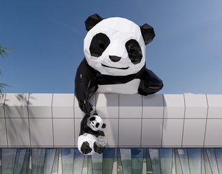 熊猫雕塑  熊猫雕塑小品 创意熊猫雕塑 几何熊猫雕塑 商业景观网红装置