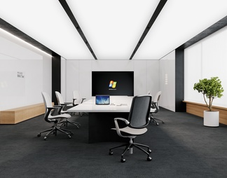 会议室，办公，会议桌，灯光膜，极简，洽谈室