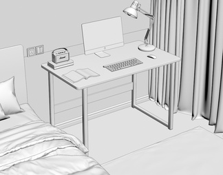 床边书桌 电脑 台灯书籍组合摆件