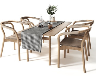 餐桌椅组合 餐具餐盘 木质餐桌 餐椅