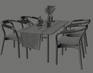 餐桌椅组合 餐具餐盘 木质餐桌 餐椅