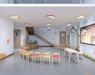 幼儿园教室 儿童活动空间 幼儿园背景墙 儿童书架 儿童桌椅4