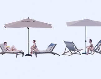 躺椅 沙发躺椅 泳池户外椅 沙滩躺椅  沙滩美女 人物 椅休闲椅 遮阳伞