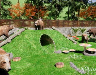 森林野生动物公园景观 棕熊动物园 黑熊 儿童游乐园 训练设施