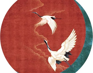 红色仙鹤地毯贴图中国风地毯贴图
