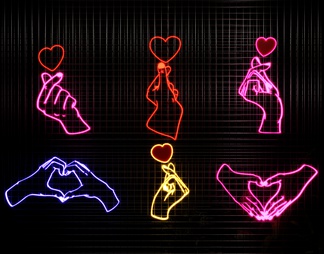 霓虹灯，笔芯，比心，心形，爱你，装饰图案，酒吧霓虹灯，手势，创意，手指