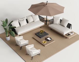 Solaria藤编户外沙发组合 庭院沙发 盆栽 遮阳伞