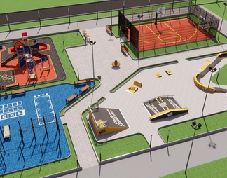 运动公园滑板公园篮球设施