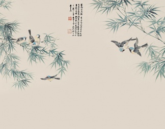 竹，鸟壁纸