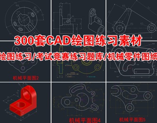 300套CAD绘图练习素材 考试竞赛练习题库 机械零件图纸