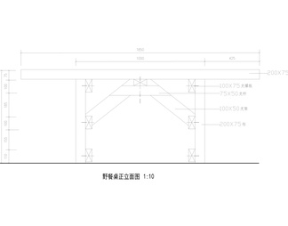 高背长椅野餐桌详图