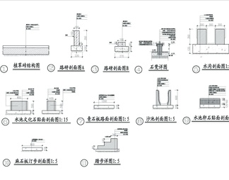 各种路面沙池石凳台阶详图