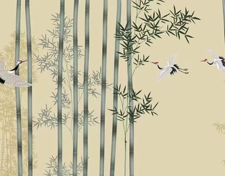 新中式竹子笔画背景画壁纸壁布