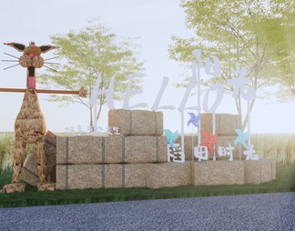 稻田打卡景观 签到景墙 景观小品 乡村公园 雕塑小品 网红打卡点