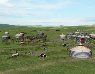 蒙古包草原牧场景观