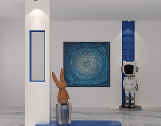 蓝色装饰画 兔子宇航员摆件