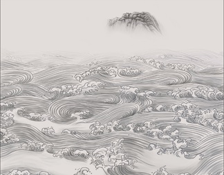 新中式海浪装饰画贴图