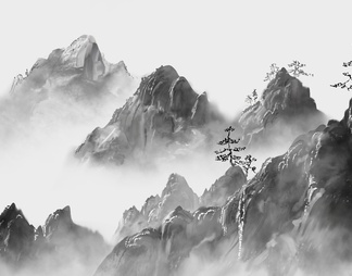 中国风意境水墨山水画古风山水装饰画贴图