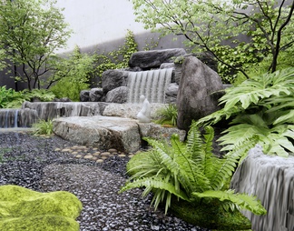假山水景 室内景观造景 庭院小品 跌水景观 庭院水景 石头 植物堆景观