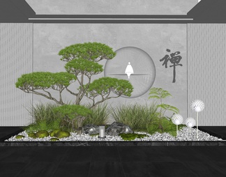 室内景观造景 庭院小品 造型松树 植物堆景观 蕨类植物 地灯