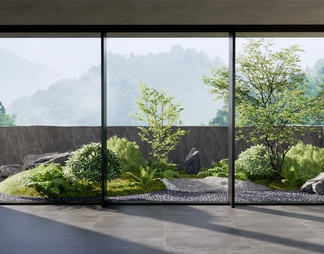 阳台景观造景 庭院小品 植物堆 石头 植物造景