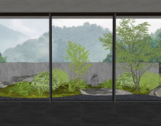 阳台景观造景 庭院小品 植物堆 石头 植物造景