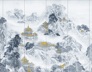 高清中式山水壁画贴图