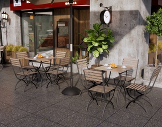 户外桌椅 咖啡厅外摆 商业外摆 植物盆栽