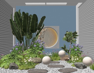 室内植物景观造景 庭院小品 花草 花境 植物组合 植物堆 芭蕉