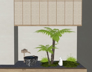 室内景观造景 苔藓植物 蕨类植物 水钵