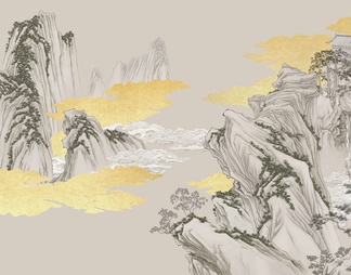 新中式山水壁画贴图 (4)