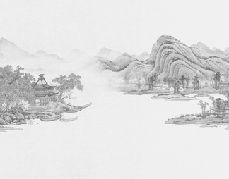 中式山水壁画背景墙贴图