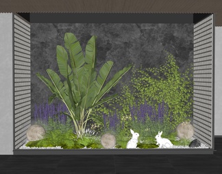室内景观造景 庭院植物小品 植物造景 蕨类植物 景观树 小兔雕塑