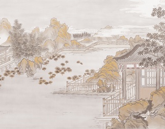 中式壁纸壁画中式山水壁画贴图