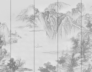 中式山水建筑壁画贴图