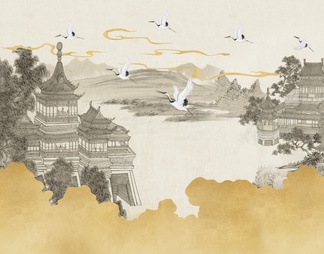 中式壁纸壁画中式山水壁画贴图_副本