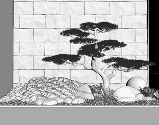 室内景观造景 庭院小品 植物堆景观 石头 松树 叠石背景墙 苔藓植物