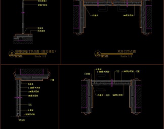 地弹簧玻璃门 玻璃铰链门 单双开门暗藏移门CAD节点图