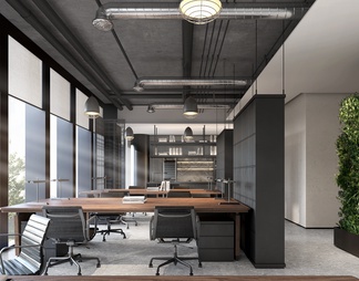 2200㎡两层办公室施工图+效果图+物料表 办公空间 会议室 办公楼 开敞办公