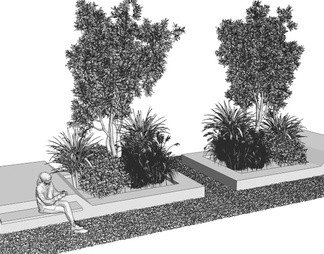 景观座椅 植物组合 植物堆 树池 灌木 乔木 花草