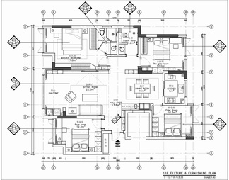 130㎡四居室家装施工图+效果图+方案文本 家装 私宅 样板房 平层