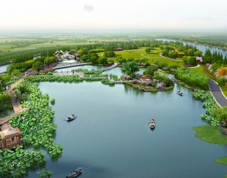 湿地公园景观湖鸟瞰图