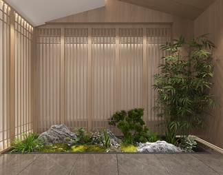 装饰植物景观 竹子 石头