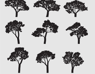 插画黑白风植物树木素材免抠PSD