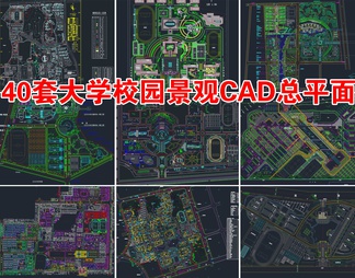 40套大学校园景观规划设计CAD总平面图