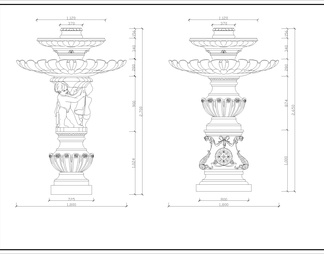 带尺寸建筑大样图罗马柱 雕塑 喷泉