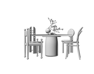 餐桌椅组合 圆形餐桌 花瓶摆件